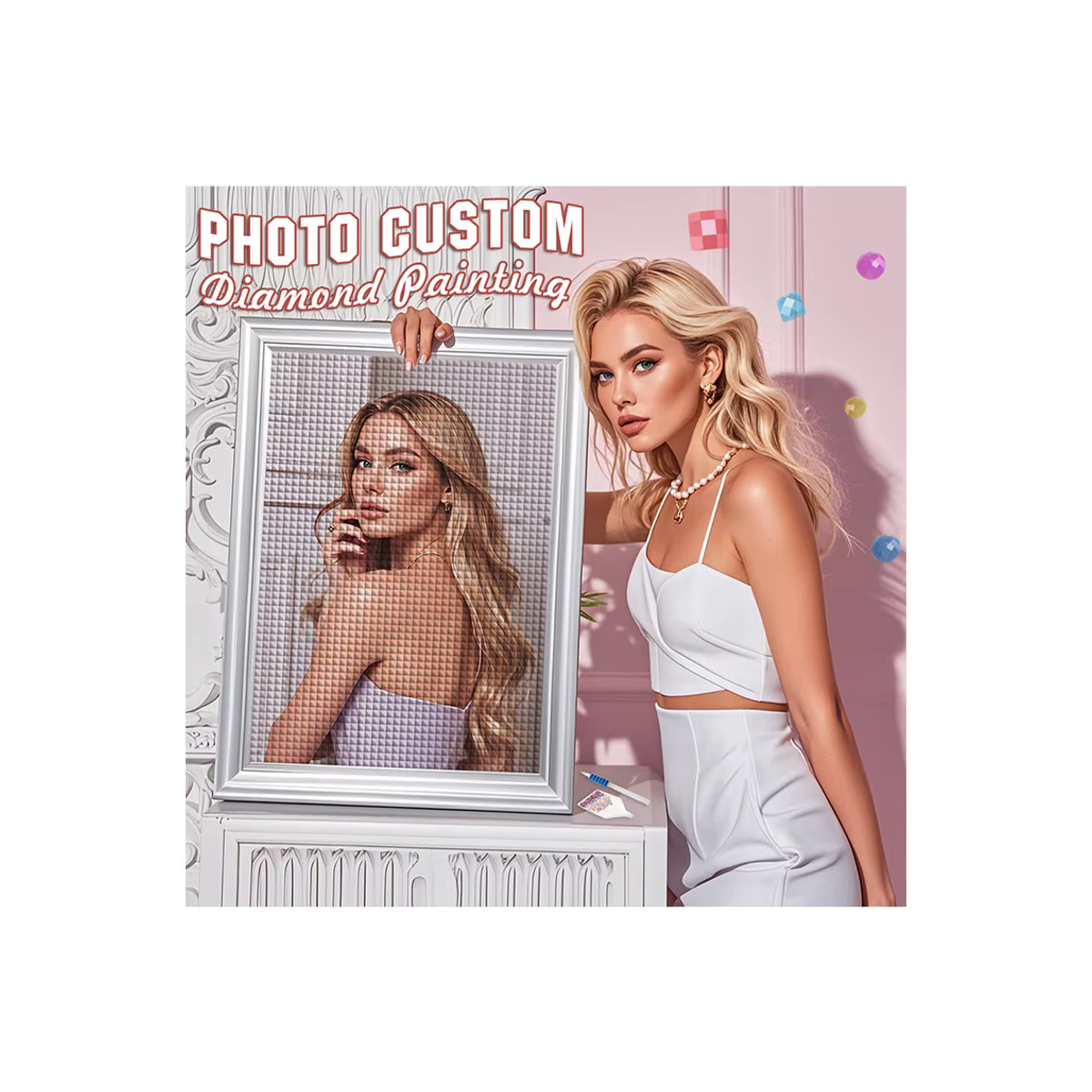 EverShine DIY 5D Diamant Mosaik Set mit Foto-Motiv, Vollbohrer Stickerei für Erwachsene und Kinder, mehrfarbig, quadratisch - Bild 1
