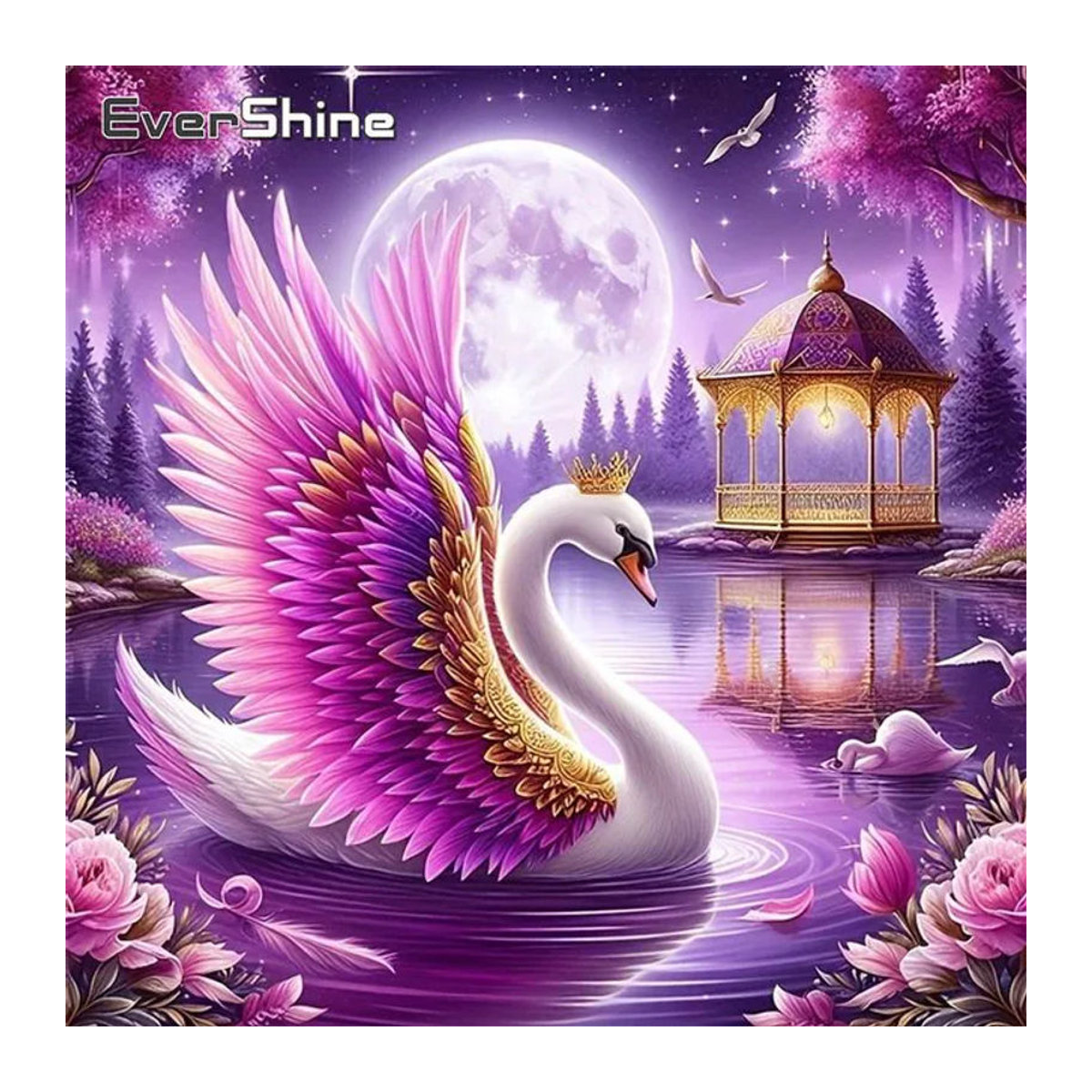 Evershine DIY Diamant-Mosaik Landschaftsbild Schwan und Mond mit Vollbesatz in Mehrfarbig - Bild 1