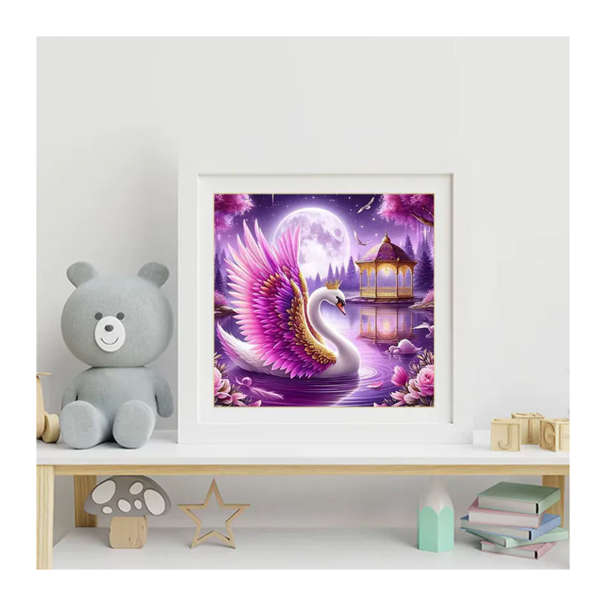 Evershine DIY Diamant-Mosaik Landschaftsbild Schwan und Mond mit Vollbesatz in Mehrfarbig - Bild 3