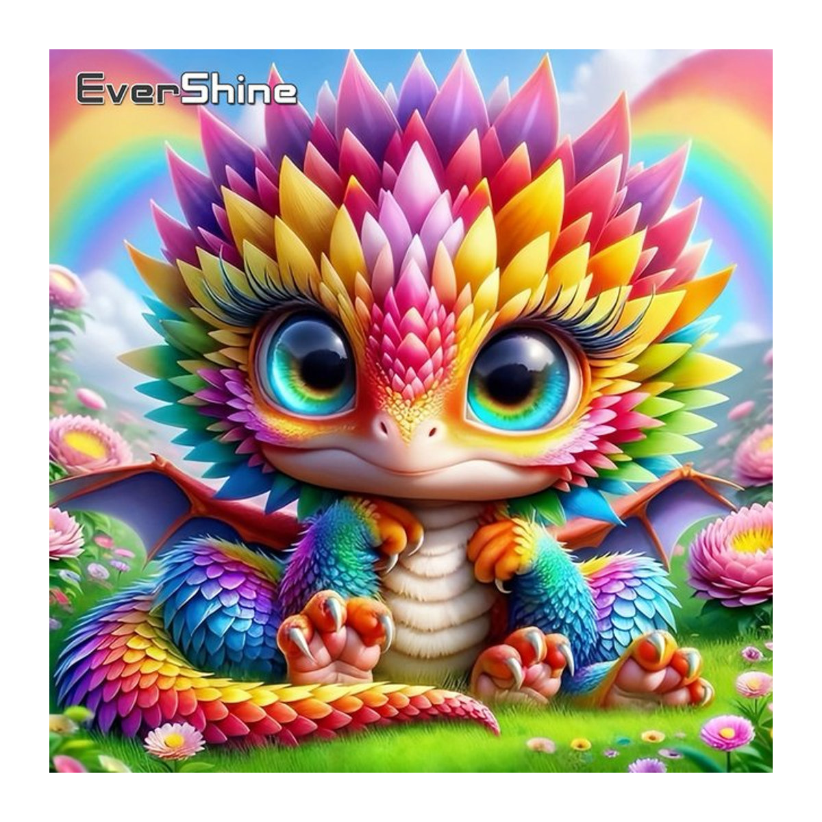 Evershine DIY Diamant Stickerei Drachen Tier Mosaik Bild mit runden Strass Steinen in Mehrfarbig zur Wandmontage - Bild 1