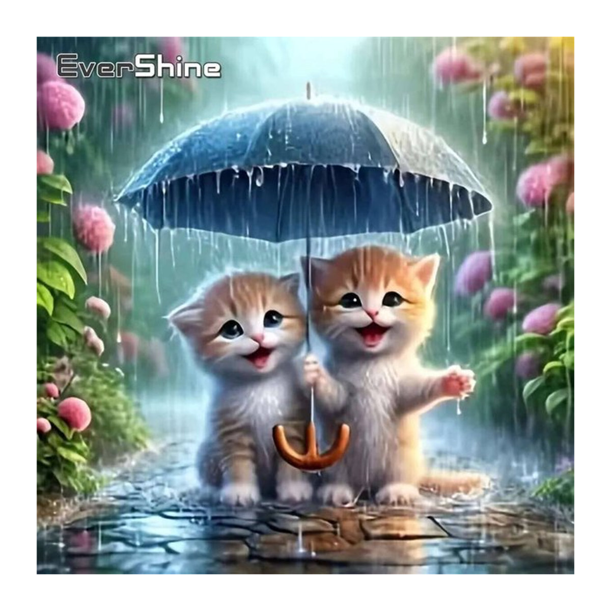 Evershine DIY Diamant Stickerei Katze mit Regenschirm als Mosaik Wanddeko in Mehrfarbig - Bild 1