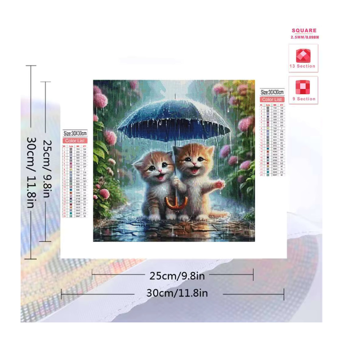 Evershine DIY Diamant Stickerei Katze mit Regenschirm als Mosaik Wanddeko in Mehrfarbig - Bild 2