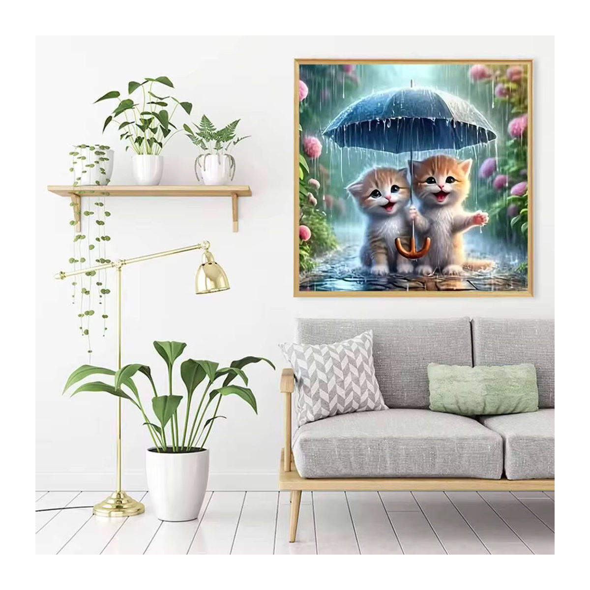 Evershine DIY Diamant Stickerei Katze mit Regenschirm als Mosaik Wanddeko in Mehrfarbig - Bild 3