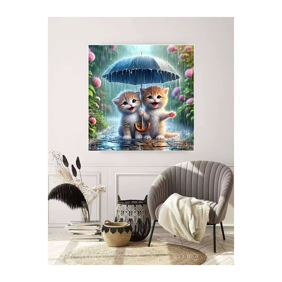 Evershine DIY Diamant Stickerei Katze mit Regenschirm als Mosaik Wanddeko in Mehrfarbig - Bild 4