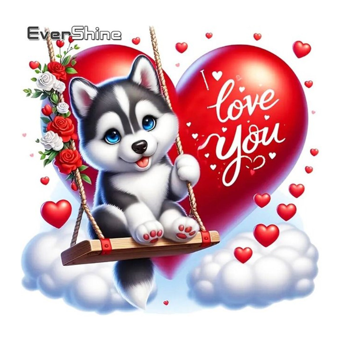 Evershine DIY Diamant-Stickerei Set Hund mit Liebesherz und Buchstaben, mehrfarbiges Diamant-Gemälde für Erwachsene und Anfänger - Bild 1