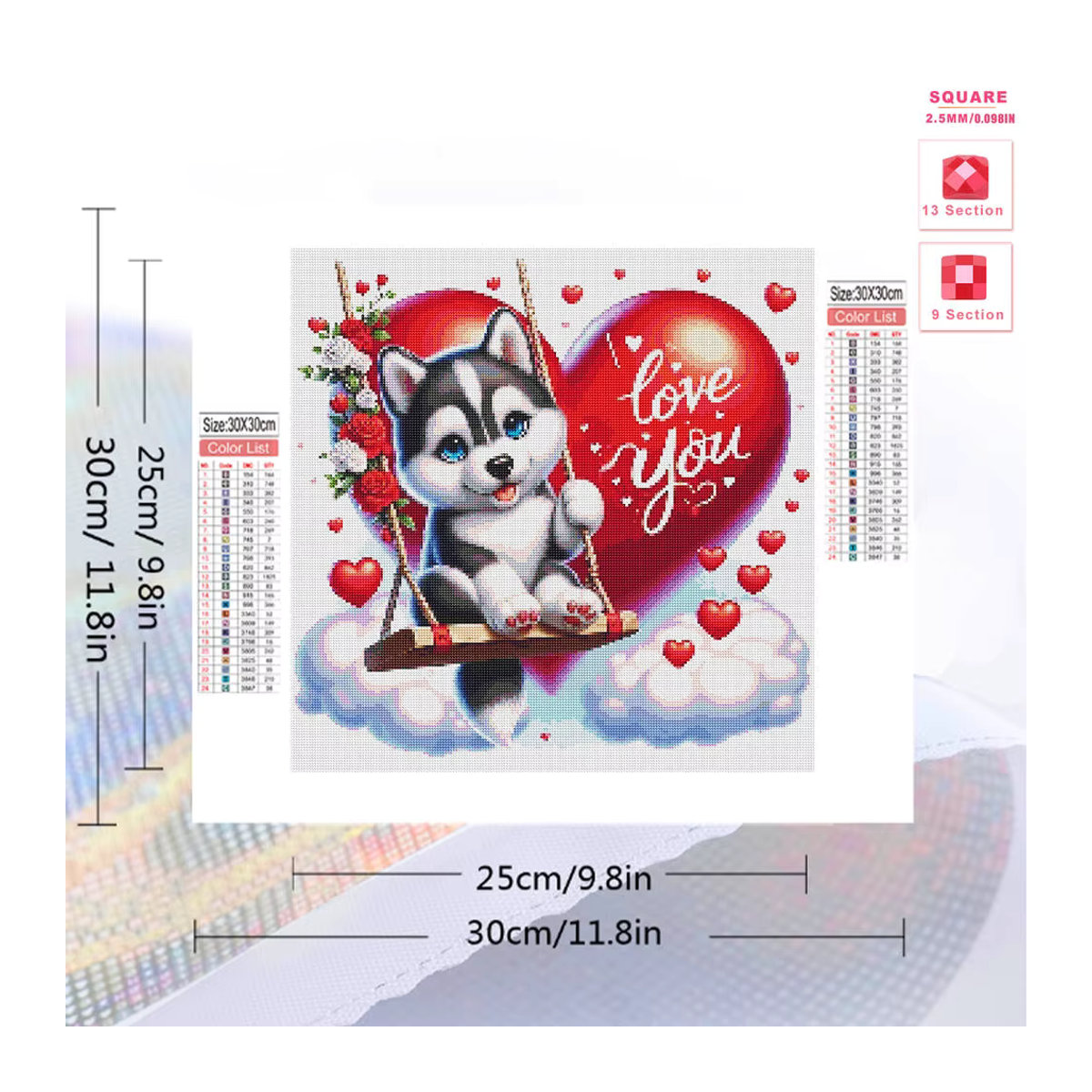 Evershine DIY Diamant-Stickerei Set Hund mit Liebesherz und Buchstaben, mehrfarbiges Diamant-Gemälde für Erwachsene und Anfänger - Bild 2