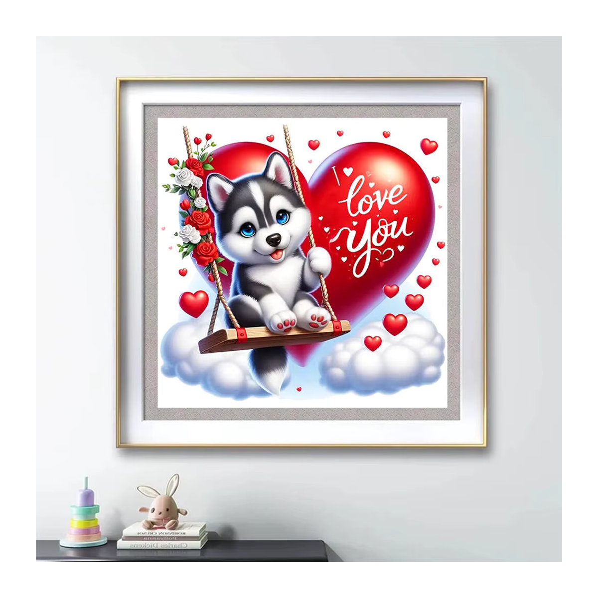 Evershine DIY Diamant-Stickerei Set Hund mit Liebesherz und Buchstaben, mehrfarbiges Diamant-Gemälde für Erwachsene und Anfänger - Bild 3