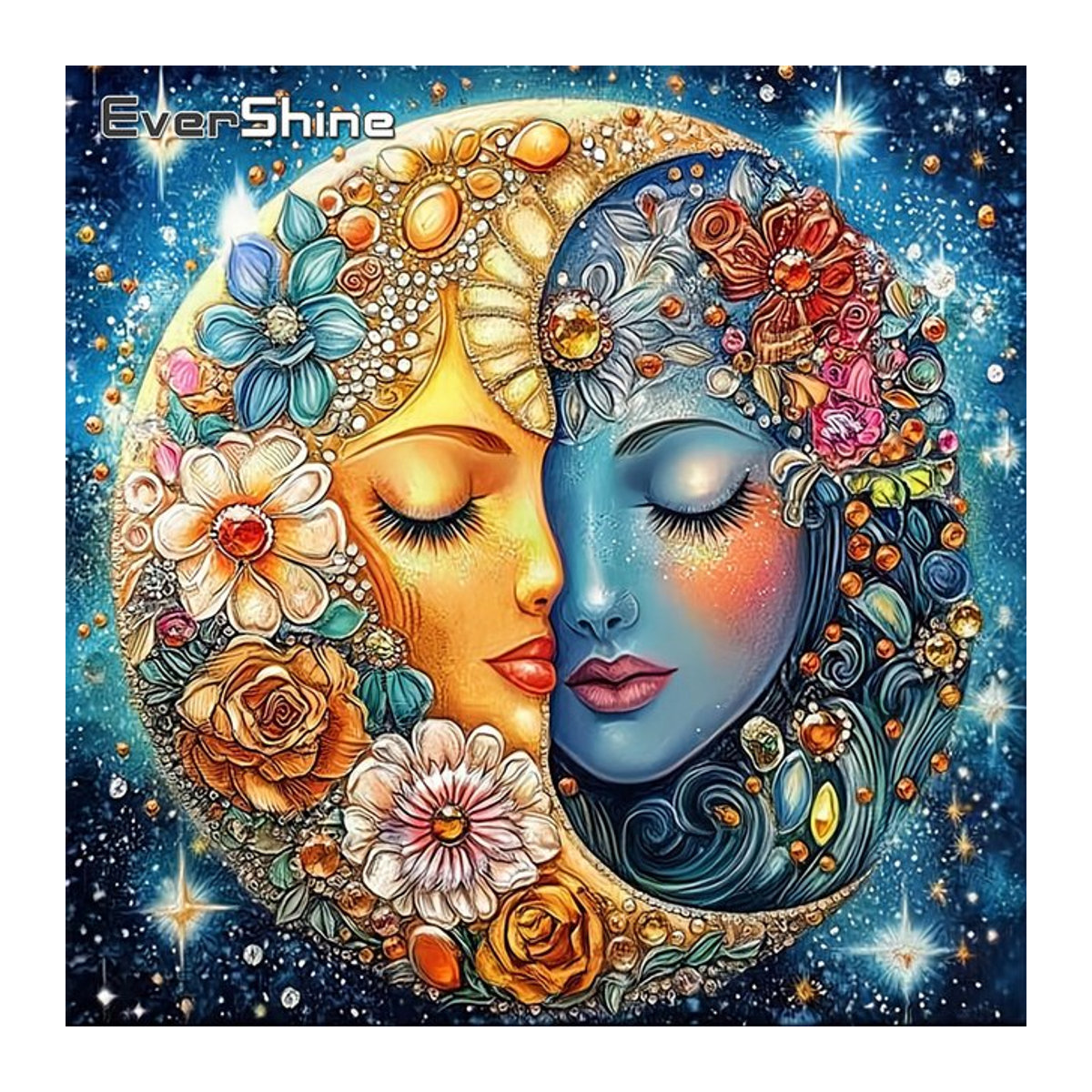 EverShine DIY Diamantgemälde Mondbild und Blumen als quadratisches Mosaik in Mehrfarbig - Bild 1