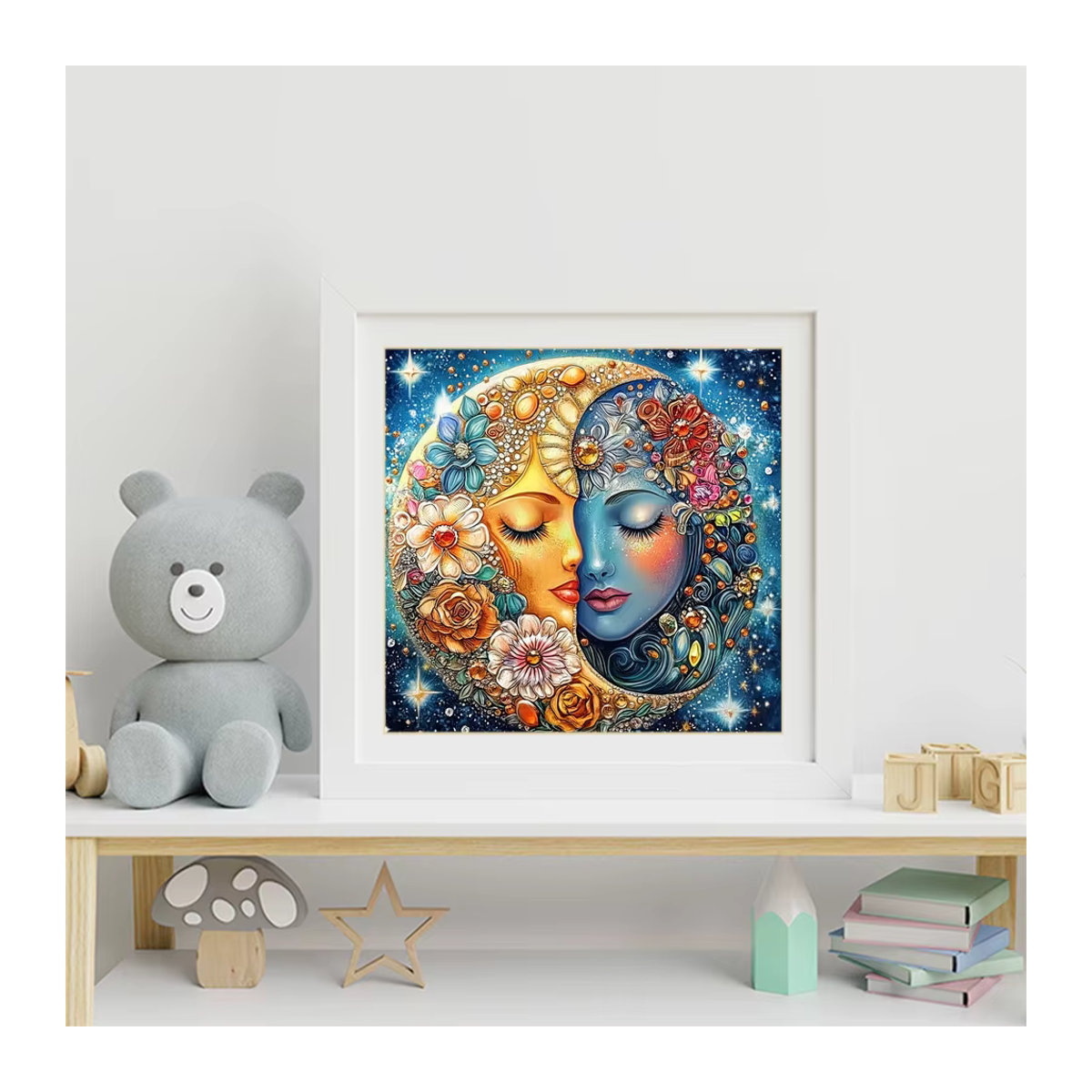 EverShine DIY Diamantgemälde Mondbild und Blumen als quadratisches Mosaik in Mehrfarbig - Bild 3
