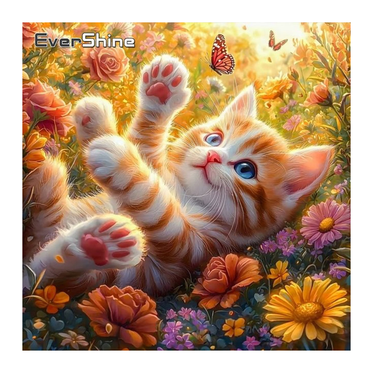 EverShine DIY Diamantmalerei Katze mit Blumenmuster als Mosaik für Erwachsene und Anfänger, mehrfarbig, runde Diamanten - Bild 1
