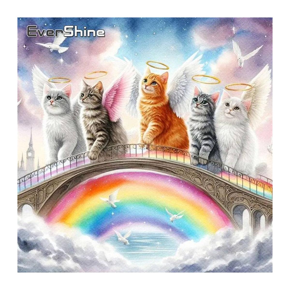Evershine DIY Diamantmalerei Katze mit Regenbogen und Flügeln als Mosaik-Set für Kinder, mehrfarbig - Bild 1