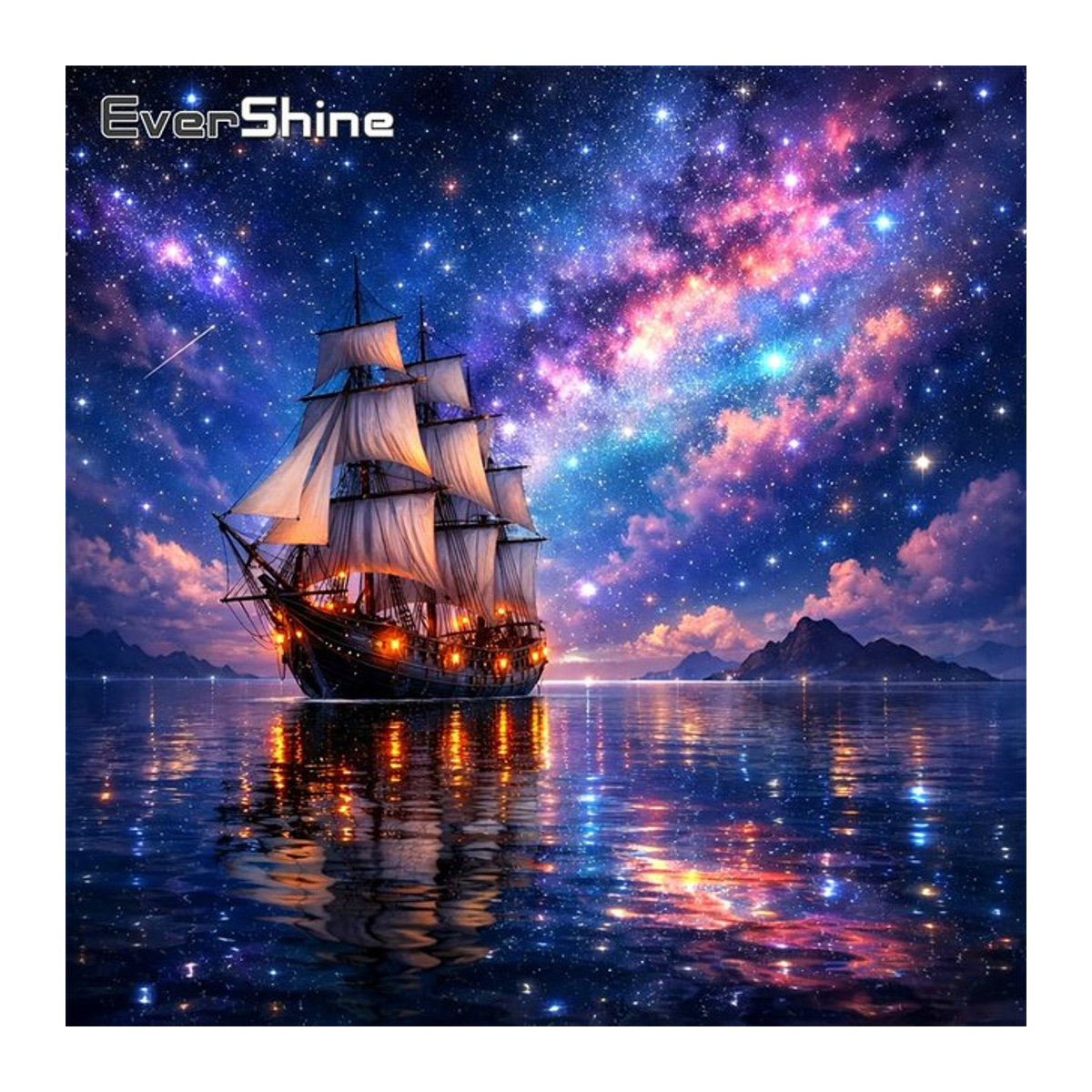 EverShine DIY Diamantmalerei Set Landschaftsbild Boot unter Sternenhimmel, mehrfarbiges Strass-Mosaik zur Stickerei für Wandkunst - Bild 1