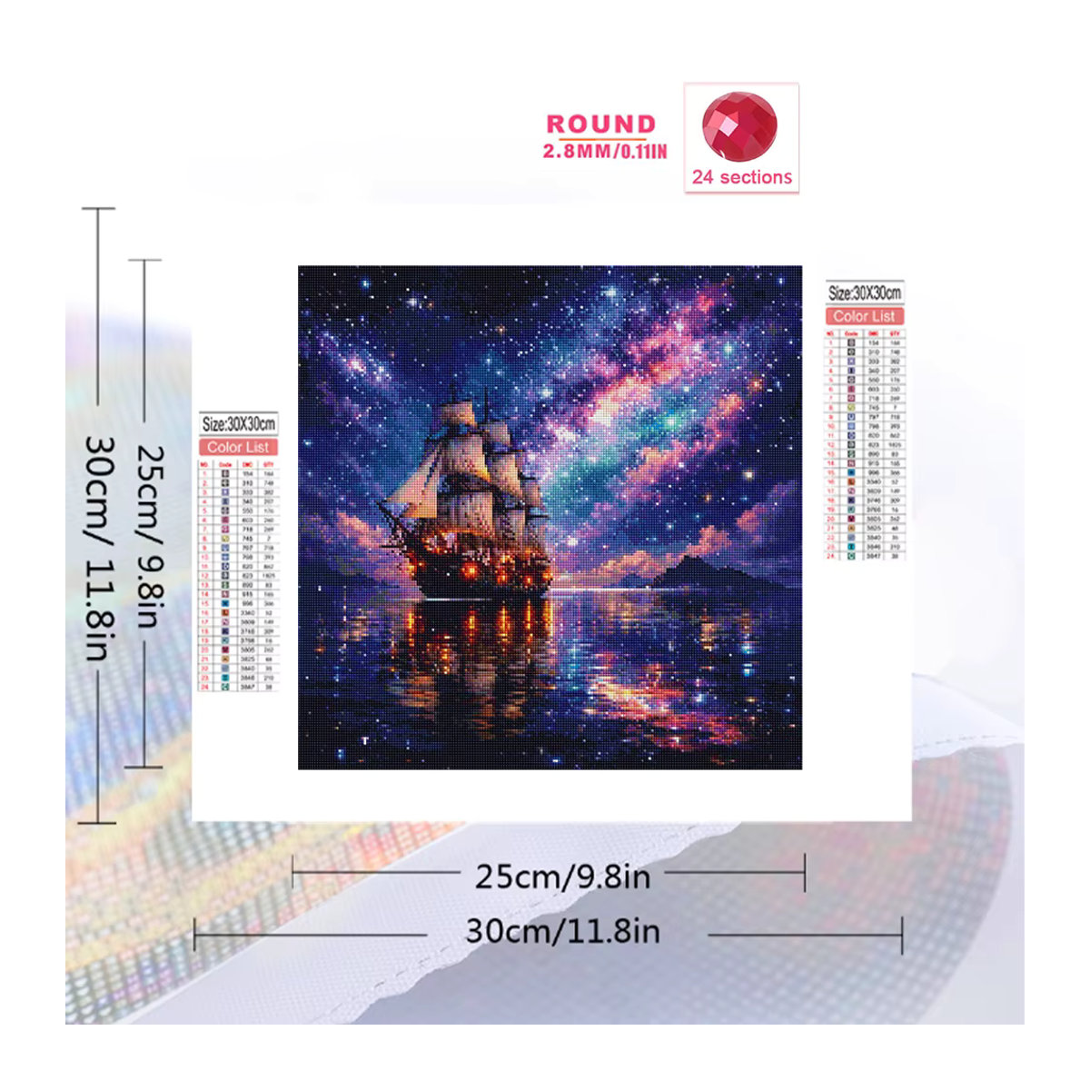 EverShine DIY Diamantmalerei Set Landschaftsbild Boot unter Sternenhimmel, mehrfarbiges Strass-Mosaik zur Stickerei für Wandkunst - Bild 2