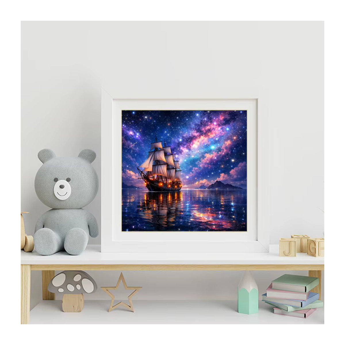 EverShine DIY Diamantmalerei Set Landschaftsbild Boot unter Sternenhimmel, mehrfarbiges Strass-Mosaik zur Stickerei für Wandkunst - Bild 3