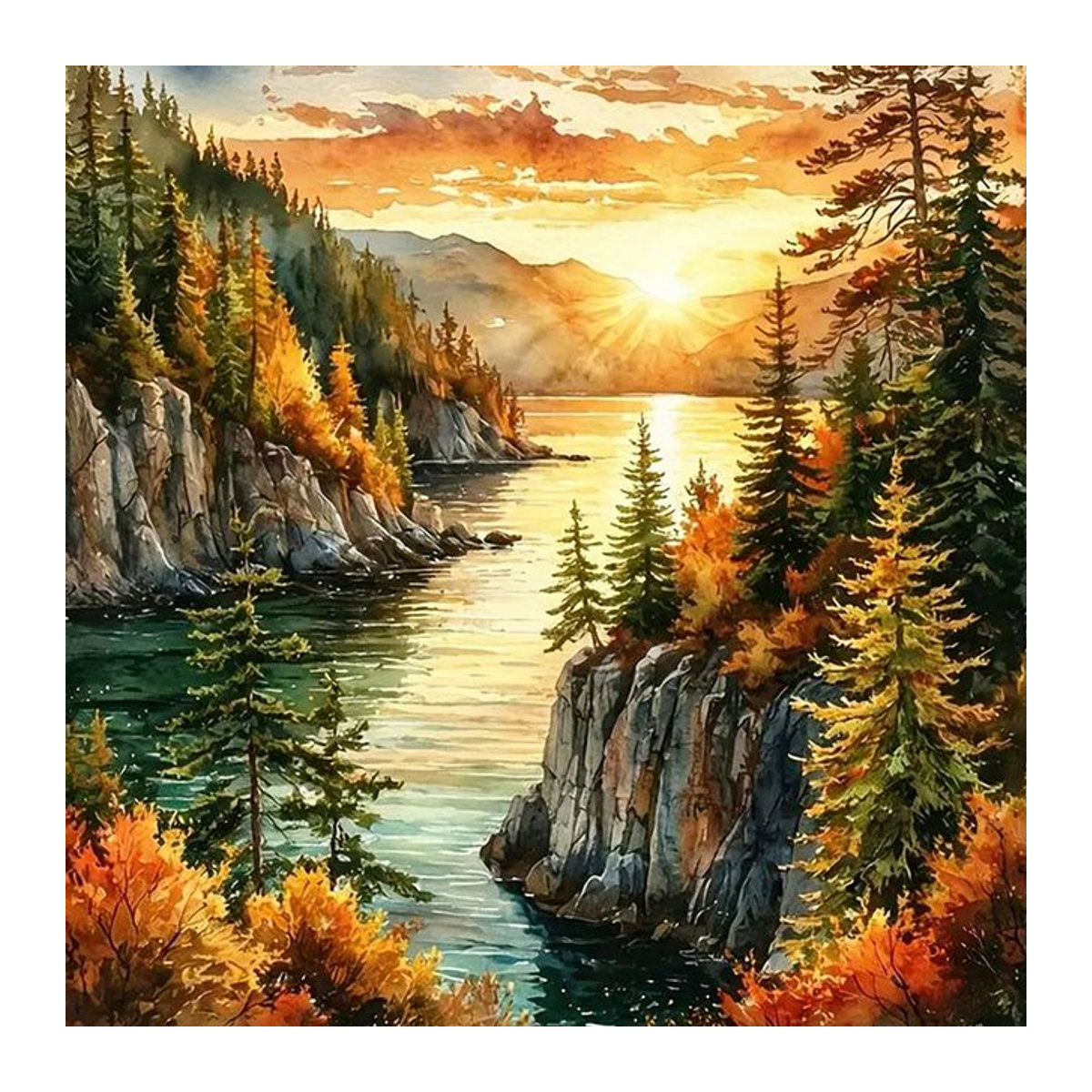 EverShine DIY Diamantmalerei Sonnenuntergang am Fluss als Mosaik-Landschaft in Mehrfarbig zur Wanddekoration - Bild 1