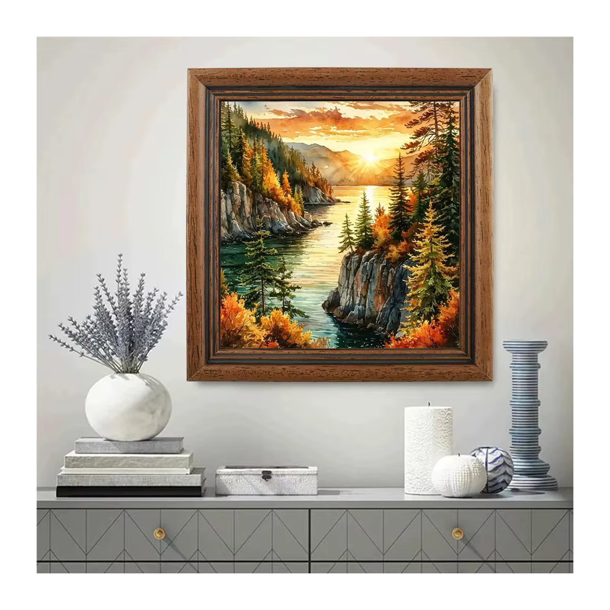EverShine DIY Diamantmalerei Sonnenuntergang am Fluss als Mosaik-Landschaft in Mehrfarbig zur Wanddekoration - Bild 3