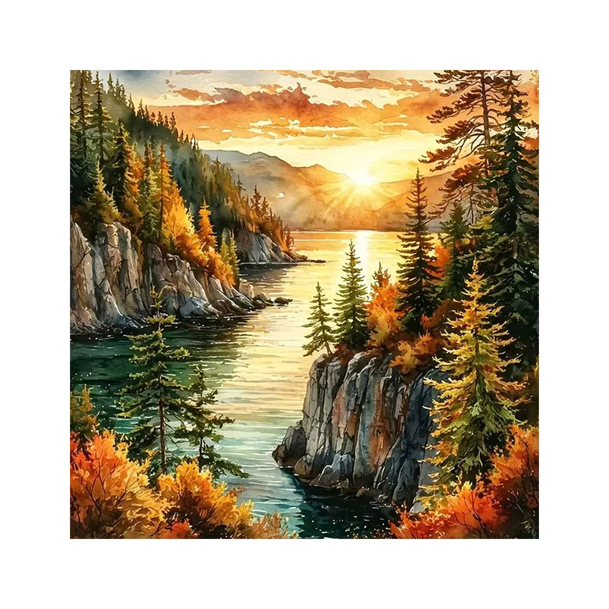 EverShine DIY Diamantmalerei Sonnenuntergang am Fluss als Mosaik-Landschaft in Mehrfarbig zur Wanddekoration - Bild 4