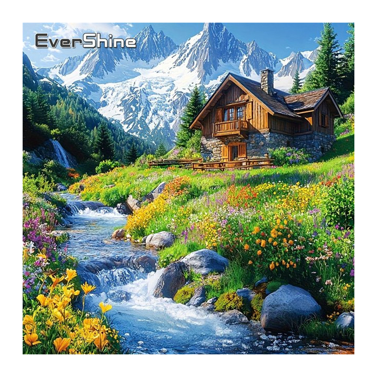 Evershine DIY Diamantmosaik Landhaus Landschaft mit Berg als 5D Strass Stickerei Wanddeko in Mehrfarbig - Bild 1
