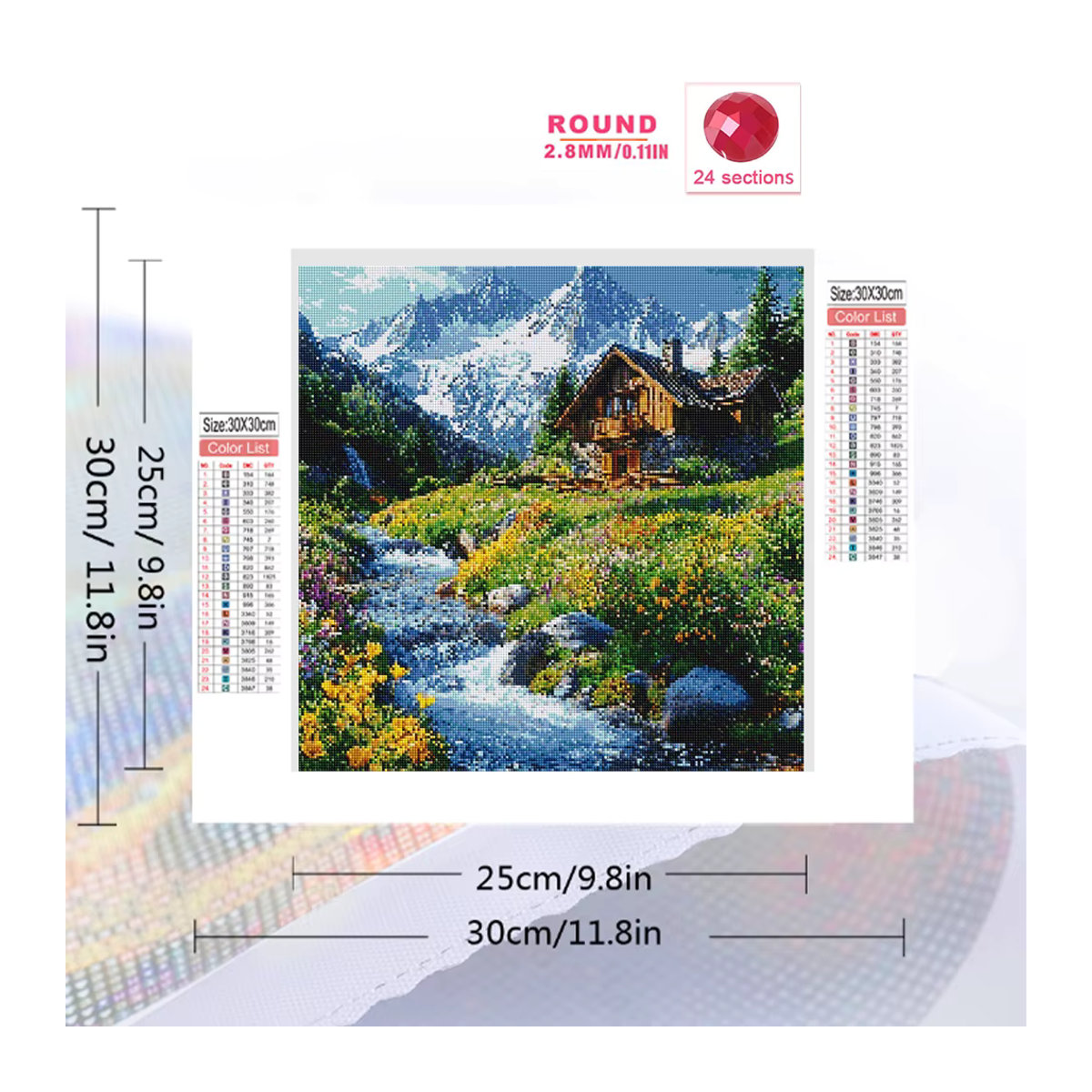 Evershine DIY Diamantmosaik Landhaus Landschaft mit Berg als 5D Strass Stickerei Wanddeko in Mehrfarbig - Bild 2