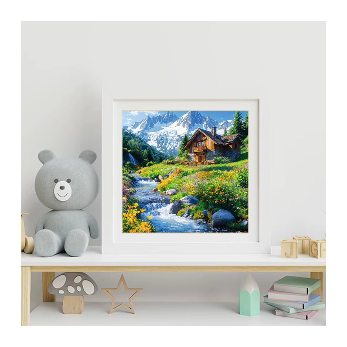 Evershine DIY Diamantmosaik Landhaus Landschaft mit Berg als 5D Strass Stickerei Wanddeko in Mehrfarbig - Bild 3
