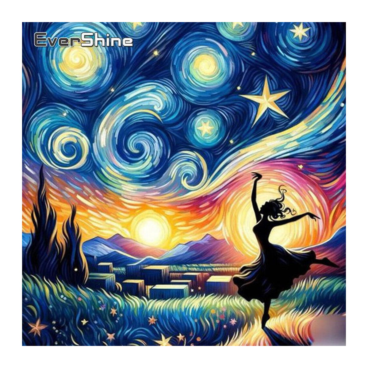 Evershine DIY Diamantstickerei Abstraktes Landschaftsmotiv Sonnenuntergang Rund, Mehrfarbig - Bild 1