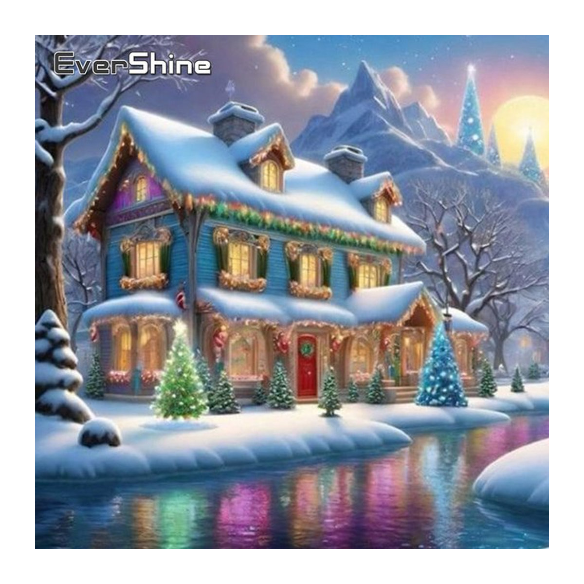 Evershine DIY Diamantstickerei Mosaik Set Landschaft mit Landhaus und Winterlandschaft in Mehrfarbig - Bild 1