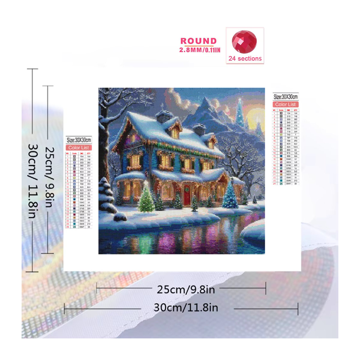 Evershine DIY Diamantstickerei Mosaik Set Landschaft mit Landhaus und Winterlandschaft in Mehrfarbig - Bild 2