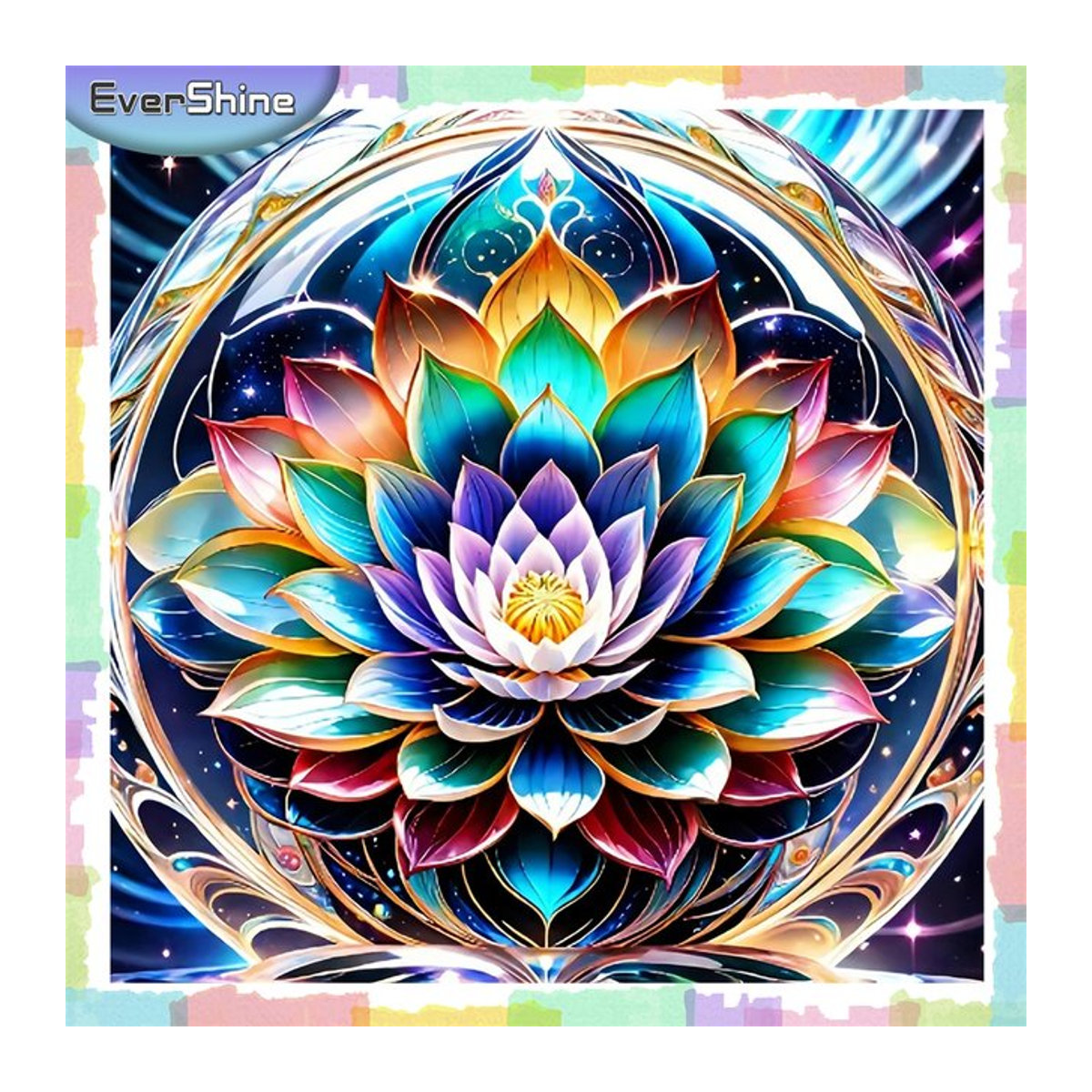 EverShine DIY Diamond Painting Kit Lotus Blume 5D Mosaik Set in mehrfarbigem orientalischem Design - Bild 1