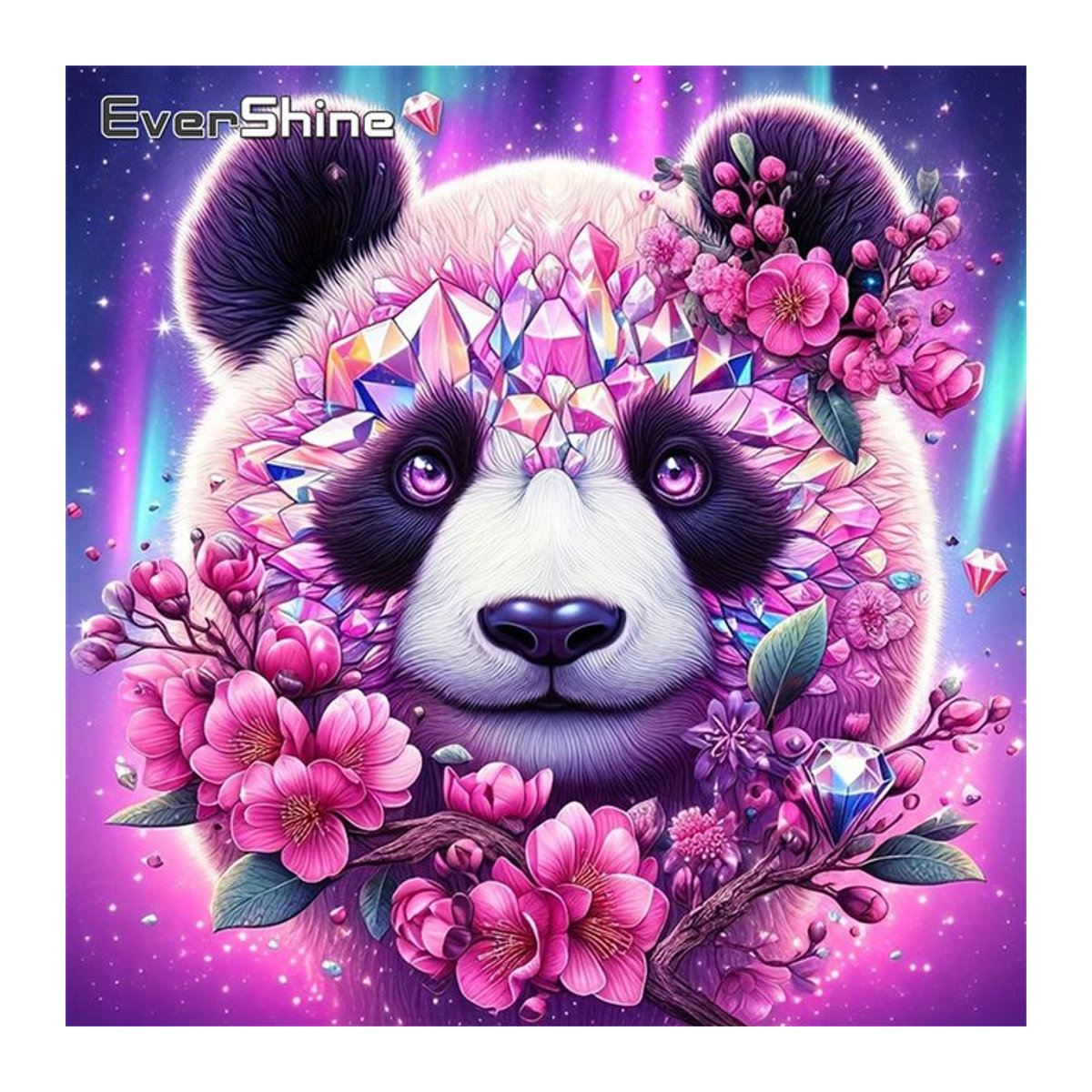 Evershine Voll-Diamant-Malerei Panda-Motiv mit Kirschblüten in Mehrfarbig als Strass-Stickerei und Tier-Mosaik zur Heimdekoration - Bild 1