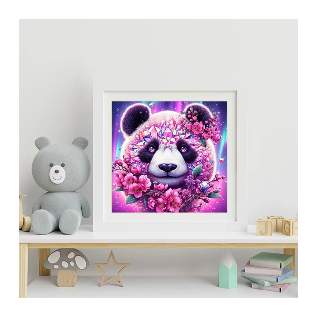 Evershine Voll-Diamant-Malerei Panda-Motiv mit Kirschblüten in Mehrfarbig als Strass-Stickerei und Tier-Mosaik zur Heimdekoration - Bild 3