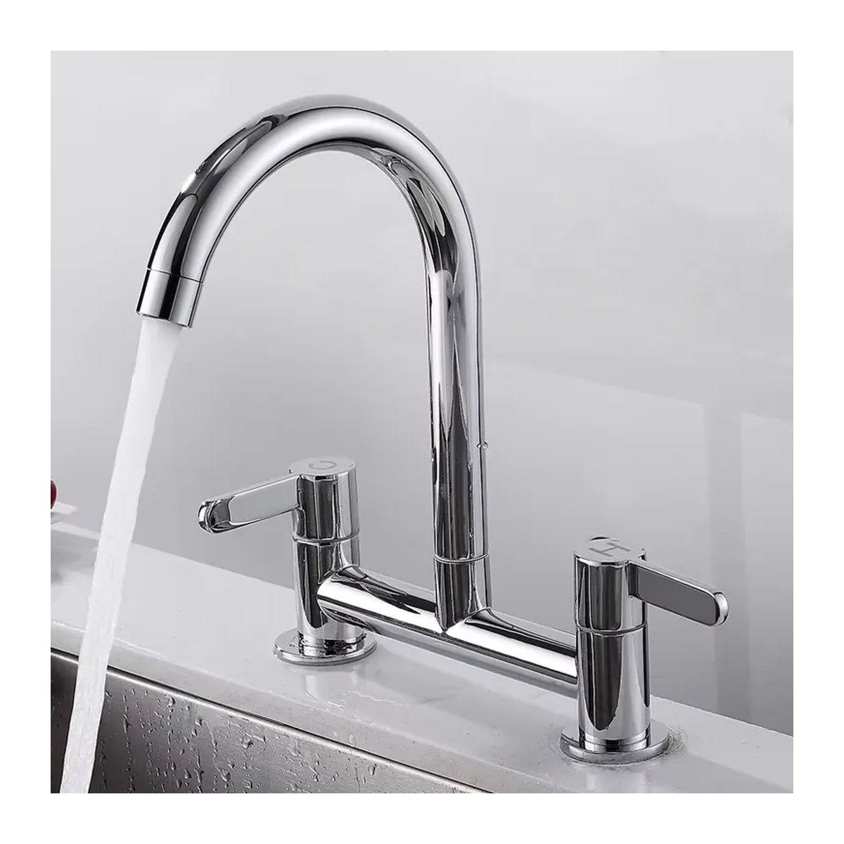 Everso Moderner Doppelhebel-Küchenwasserhahn in Chrom, 360 Grad drehbarer Auslauf mit Filter - Bild 2