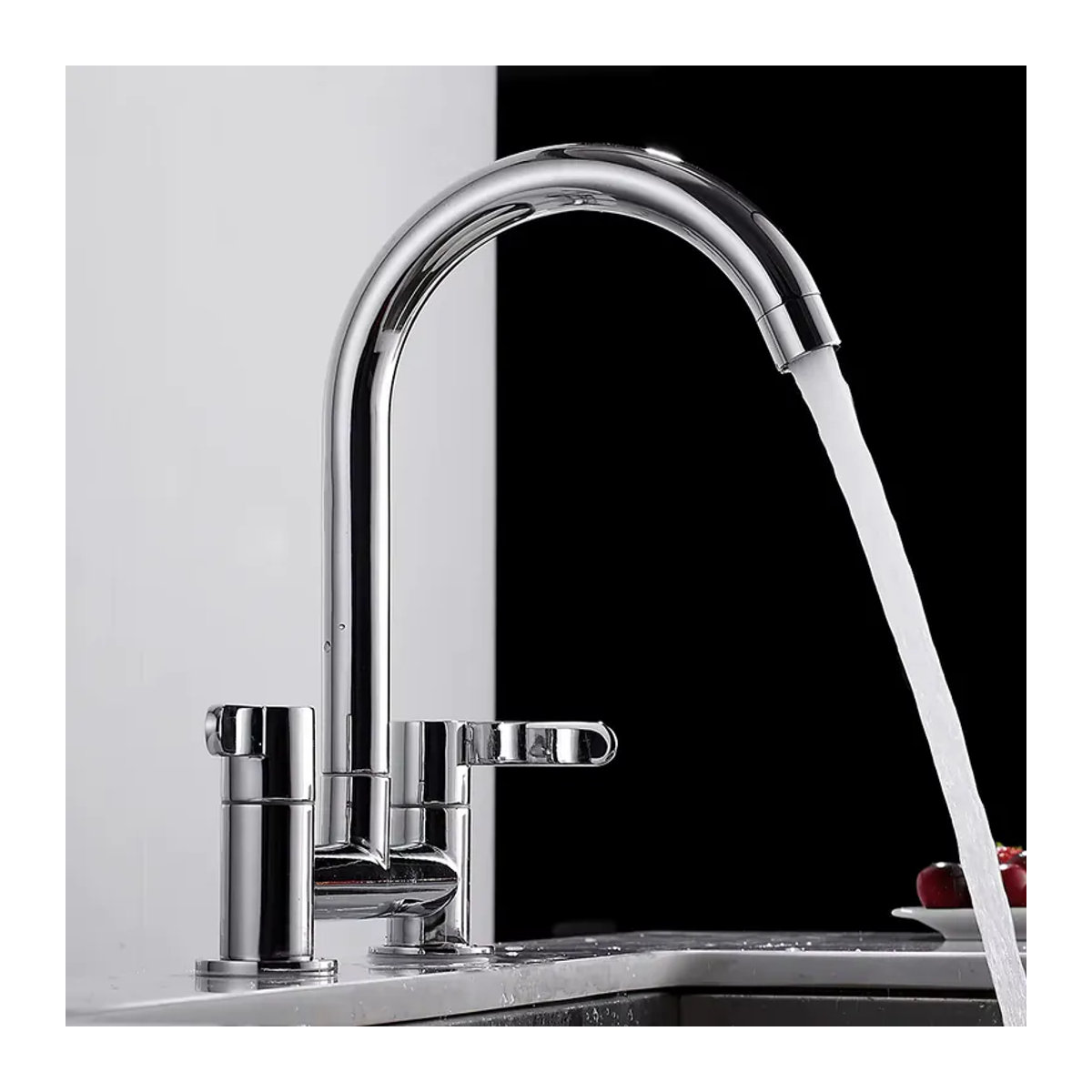 Everso Moderner Doppelhebel-Küchenwasserhahn in Chrom, 360 Grad drehbarer Auslauf mit Filter - Bild 3