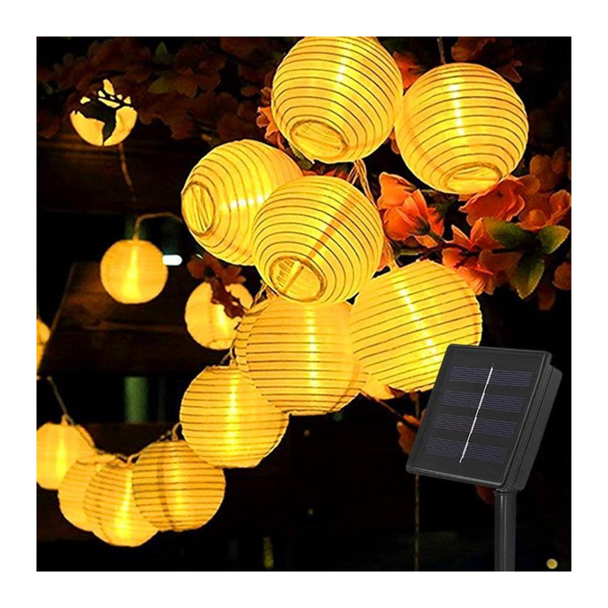 Everso Solar Outdoor Licht Girlande mit 30 warmweißen LEDs, Wasserdichte Garten Laterne in Gelb, 6.5m - Bild 1