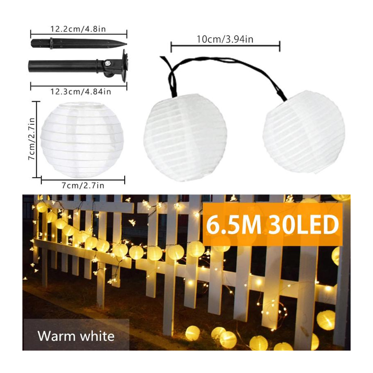 Everso Solar Outdoor Licht Girlande mit 30 warmweißen LEDs, Wasserdichte Garten Laterne in Gelb, 6.5m - Bild 3