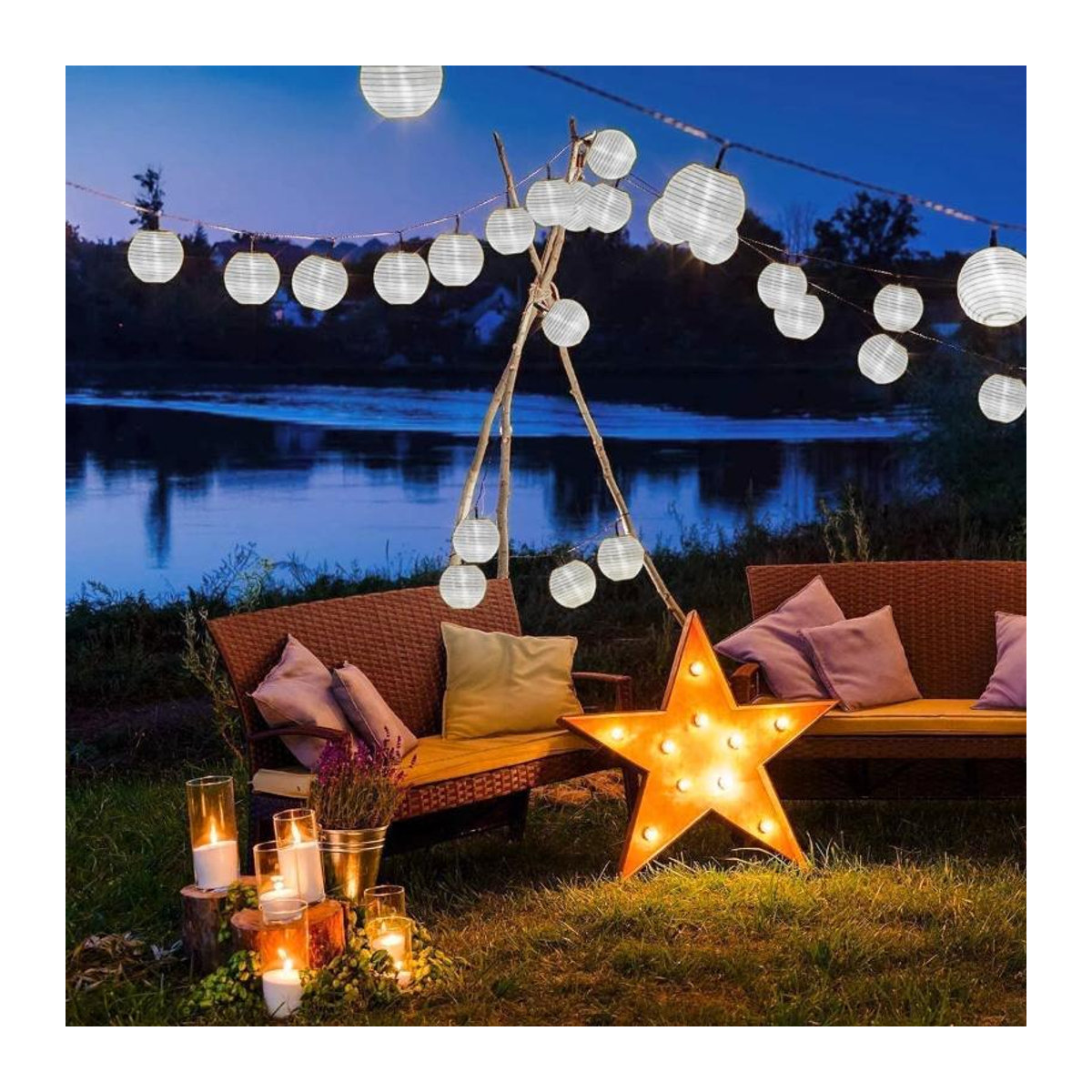 Everso Solar Outdoor Licht Girlande mit 30 warmweißen LEDs, Wasserdichte Garten Laterne in Gelb, 6.5m - Bild 4