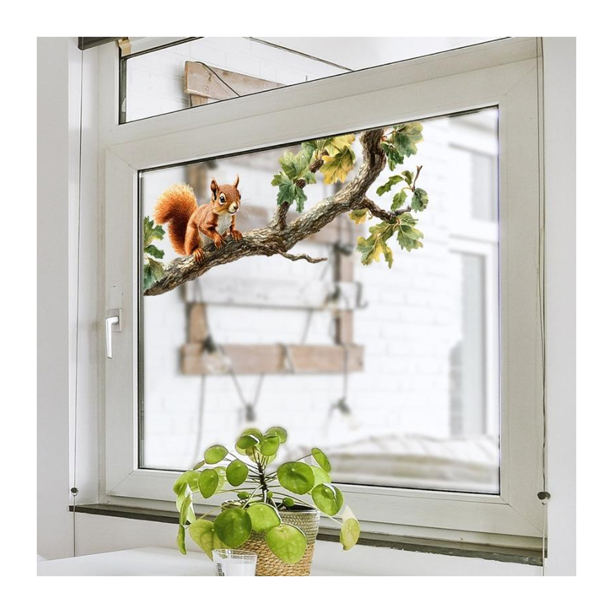 Everyday Home Fensteraufkleber mit Eichhörnchen-Motiv und Ästen, transparent und mehrfarbig, Wandmontage aus Kunststoff - Bild 2