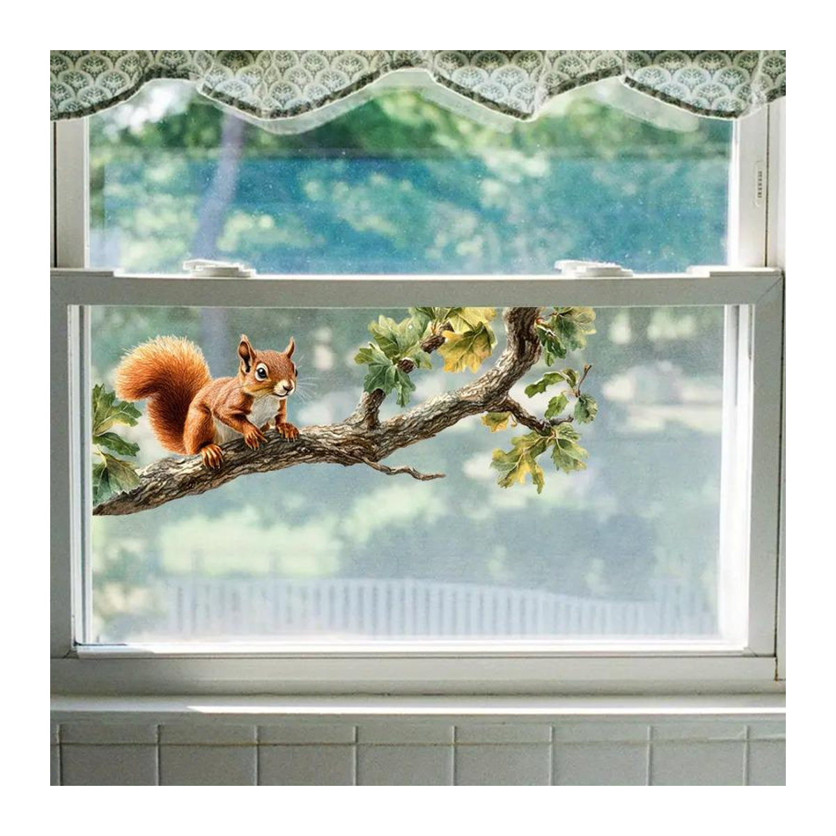 Everyday Home Fensteraufkleber mit Eichhörnchen-Motiv und Ästen, transparent und mehrfarbig, Wandmontage aus Kunststoff - Bild 4