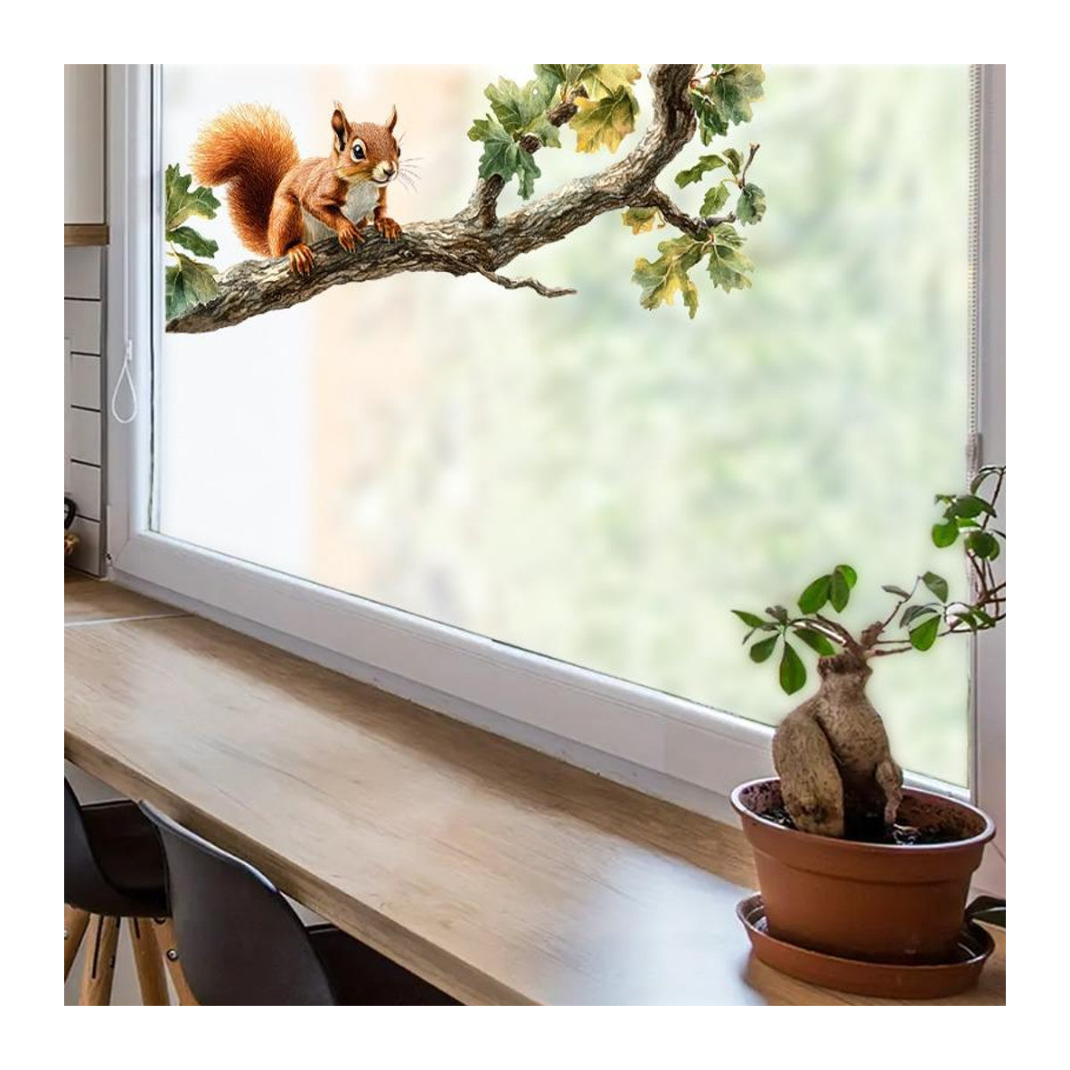 Everyday Home Fensteraufkleber mit Eichhörnchen-Motiv und Ästen, transparent und mehrfarbig, Wandmontage aus Kunststoff - Bild 5