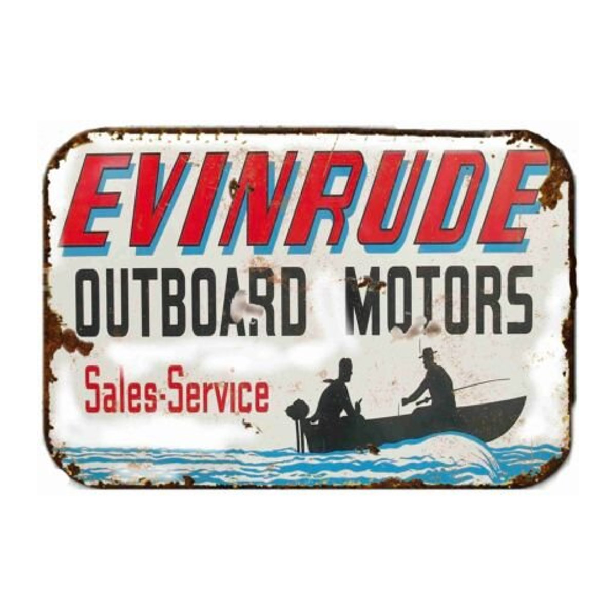 Evinrude Vintage-Werbung Blechschild für Außenbordmotoren, mehrfarbig, Metall, Rechteck, Querformat, Breite: 20 cm, Höhe: 14 cm - Bild 1