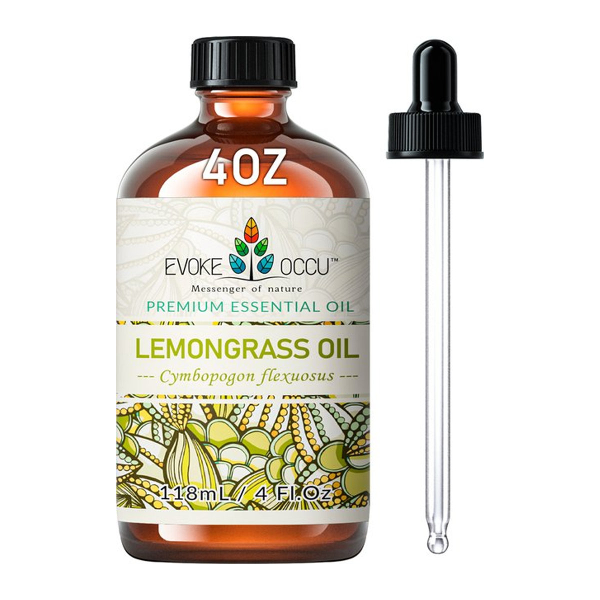 EVOKE OCCU Zitronengras Ätherisches Öl, 118 ml reines natürliches Öl für Diffusor, Kerzen, Seifen und Massagen - Bild 1