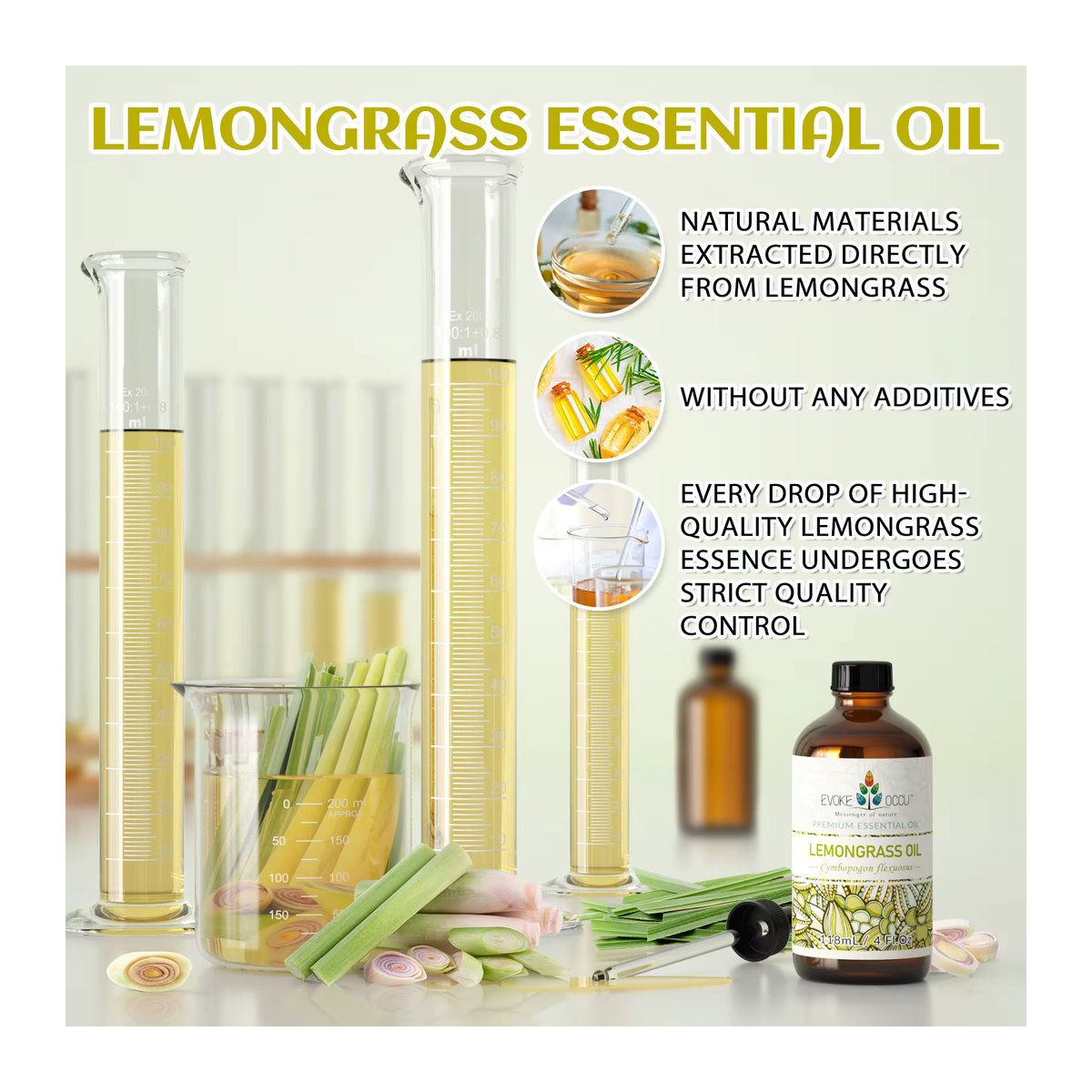 EVOKE OCCU Zitronengras Ätherisches Öl, 118 ml reines natürliches Öl für Diffusor, Kerzen, Seifen und Massagen - Bild 2