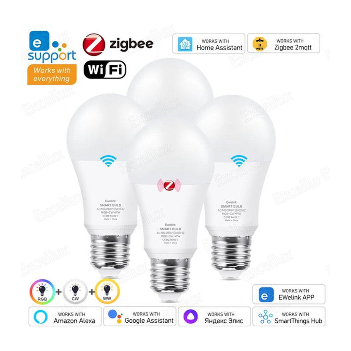 Ewelink Smart-Lampe E27 LED-Birne mit ZigBee/WiFi, 15 W, RGB+CW+WW in Bunt und Weiß, kompatibel mit Amazon Alexa und Google Home Assistant - Bild 1