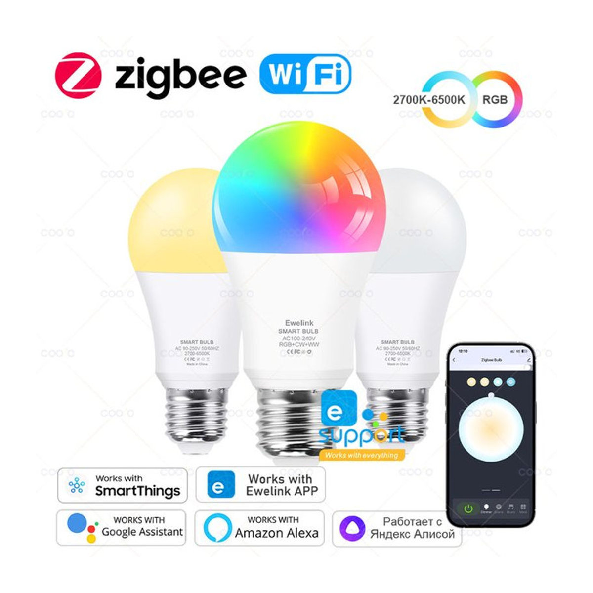 Ewelink Smart LED Lampe E27 Zigbee WiFi RGB CW WW 18W kompatibel mit Alexa Google Smart Things und Yandex - Bild 1