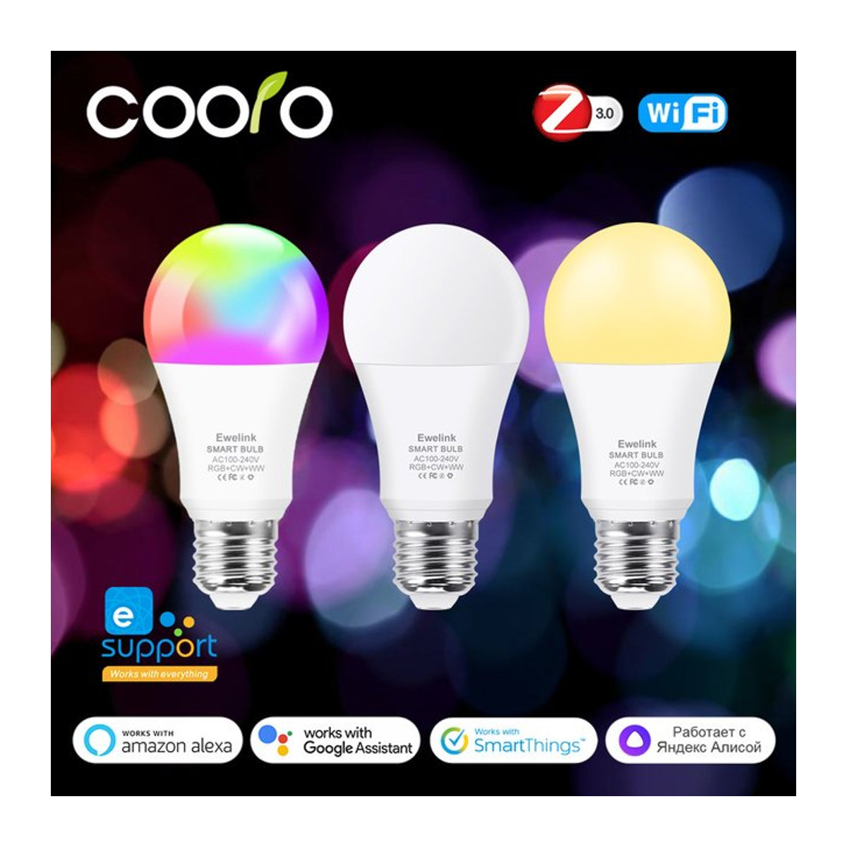 Ewelink Smart LED-Lampe E27 Zigbee Wifi RGB+CW+WW mit 15W und 18W Optionen in Bunt kompatibel mit Alexa Google Smartthings und Yandex - Bild 1