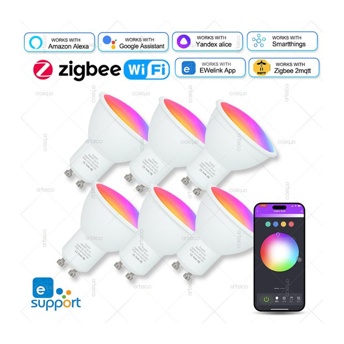 Ewelink Smart LED-Lampe GU10 Zigbee WiFi RGB CW WW Bunt kompatibel mit Alexa Google Home Yandex Alice Smartthings - Bild 1