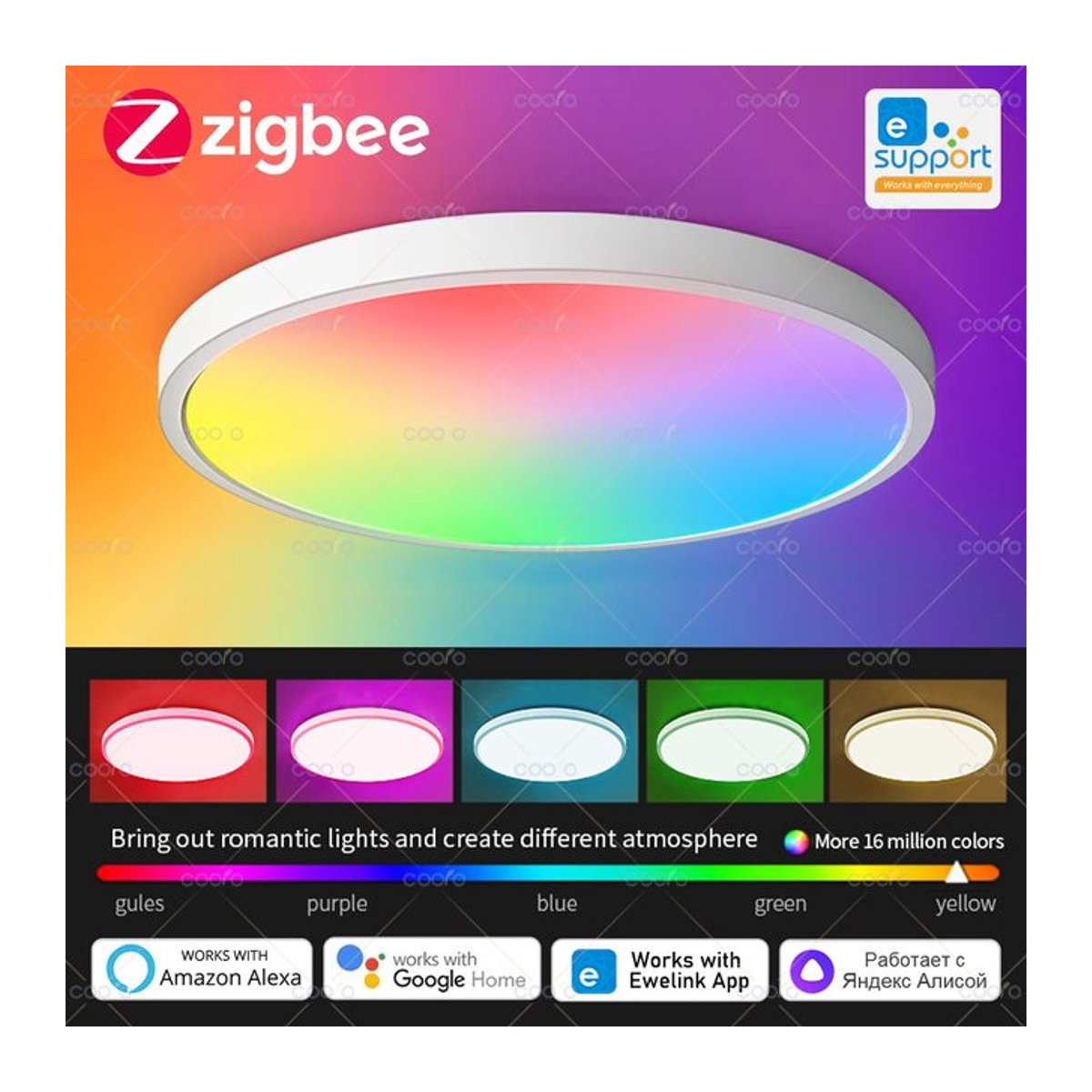 Ewelink Smart Zigbee LED Deckenleuchte 24W RGB Runde Umgebungslampe mit App-Steuerung für Alexa, Google Home und Yandex in Bunt - Bild 1