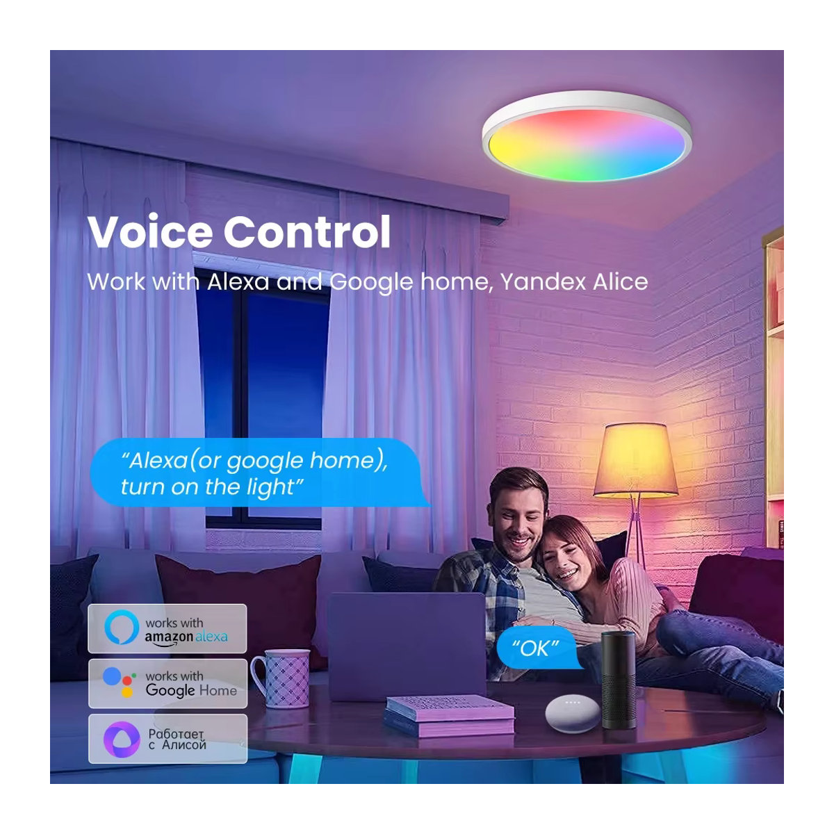 Ewelink Smart Zigbee LED Deckenleuchte 24W RGB Runde Umgebungslampe mit App-Steuerung für Alexa, Google Home und Yandex in Bunt - Bild 4