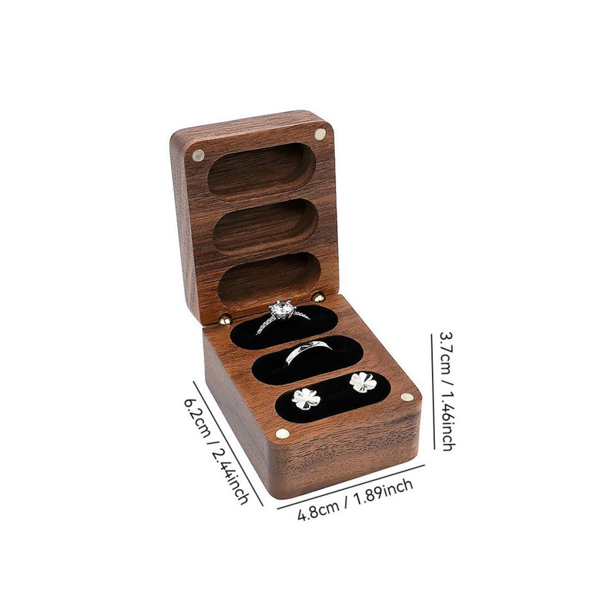 Exklusive Schmuckschatulle aus Walnussholz von Mango Event in Schwarz und Braun mit drei Fächern für Ringe, Halsketten und Ohrringe - Bild 3