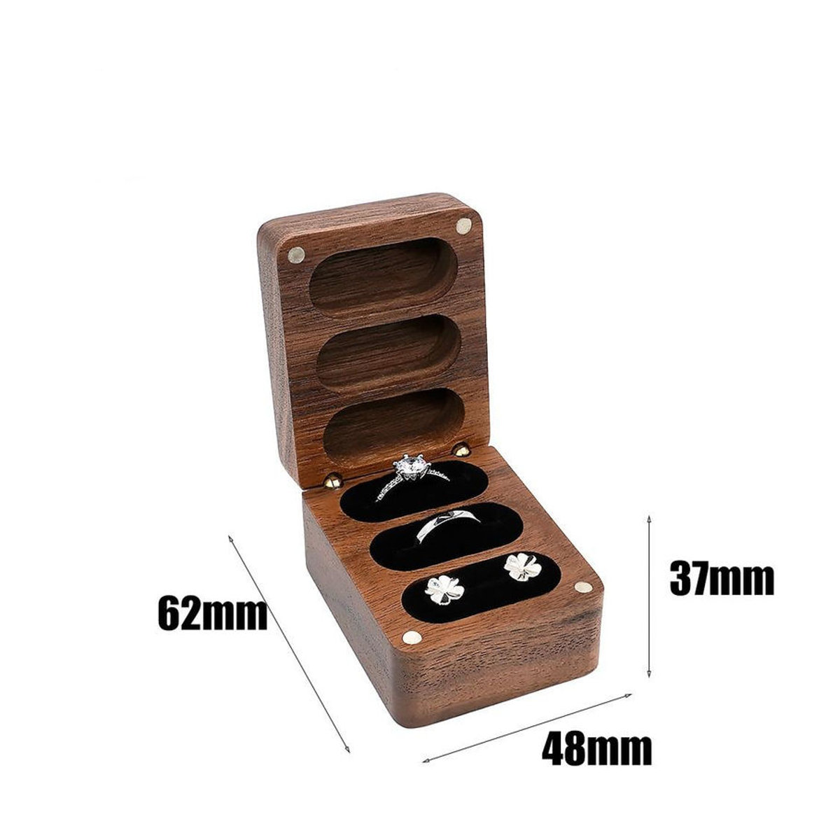 Exklusive Schmuckschatulle aus Walnussholz von Mango Event in Schwarz und Braun mit drei Fächern für Ringe, Halsketten und Ohrringe - Bild 5
