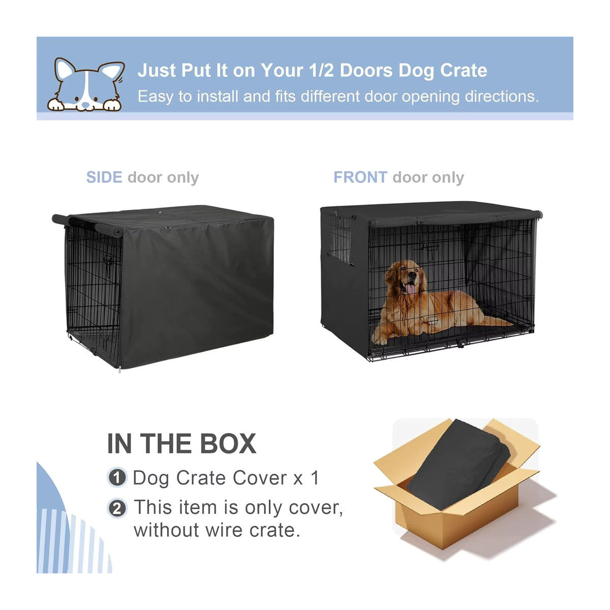 Explore Land Hunde-Kistenabdeckung aus robustem Polyester als Sonnenschutz für 42-Zoll-Drahtkäfig in Schwarz - Bild 2